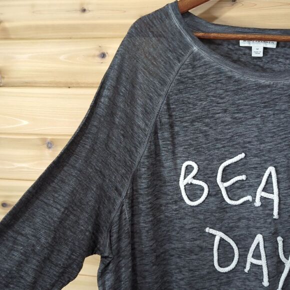 White + Warren Top Womens Medium Gray 100% Linen Beach Day Rope Graphic - Picture 4 of 9